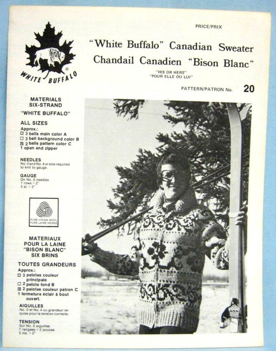 White Buffalo Sweater Knit Pattern #20 Digital PDF Adult Sizes 32-44 Floral Design Cowichan Style Bonus "Design Your Own" Charts B2G1 Sale
