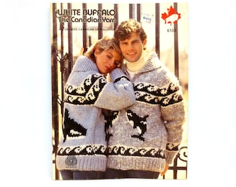 White Buffalo Knit Cardigan or Pullover Pattern #6103 Adult Sizes 32-44 Digital PDF Whale & Wave Design Cowichan Style Plus Bonus PDFs B2G1