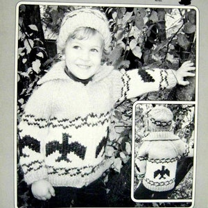 Cowichan Style Child&#39;s Sweater Coat 500 Eagle Knit Pattern & Toque/Hat Chest Sizes 24-32&quot; Ages 4-12 White Buffalo Wool Digital PDF B2G1 Sale