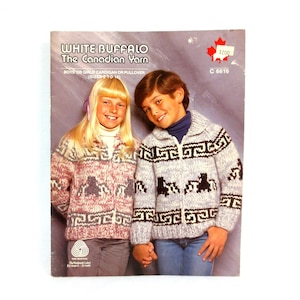 White Buffalo C-6616 Child&#39;s Eagle Design Cardigan/Pullover Sweater Knit Pattern Sizes 2-14 Plus Hats Digital PDF B2G1 Sale