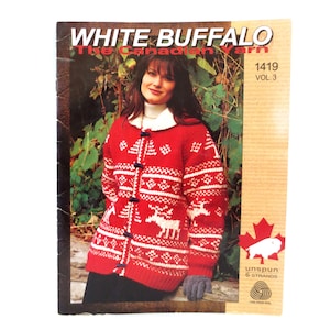 White Buffalo Wool Cowichan Sweater Knitting Pattern #1419-1 - PDF - Cardigan or Zippered Moose Design plus Bonus Blank Charts B2G1 Sale