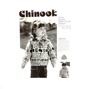 White Buffalo Wool Cowichan Style Chinook #29 Child Sizes 4-6-8 (26-28-30&quot;) Sweater & Toque/Cap/Hat Knitting Pattern Digital PDF - B2G1 Sale