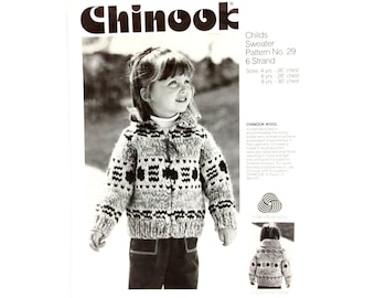 White Buffalo Wool Cowichan Style Chinook #29 Child Sizes 4-6-8 (26-28-30") Sweater & Toque/Cap/Hat Knitting Pattern Digital PDF - B2G1 Sale