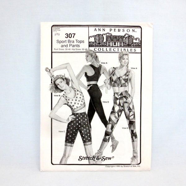 Stretch & Sew 307 Misses Sport Bra Tops Pants Multi Size Bust 30 - 46" Hip 32 - 48" Multi Style Workout/Fitness Uncut FF Ann Person 1992