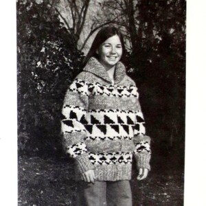 May include: A black and white knitted sweater with a geometric pattern. PATTERN/PATRON No. 7 is printed at the top of the image.