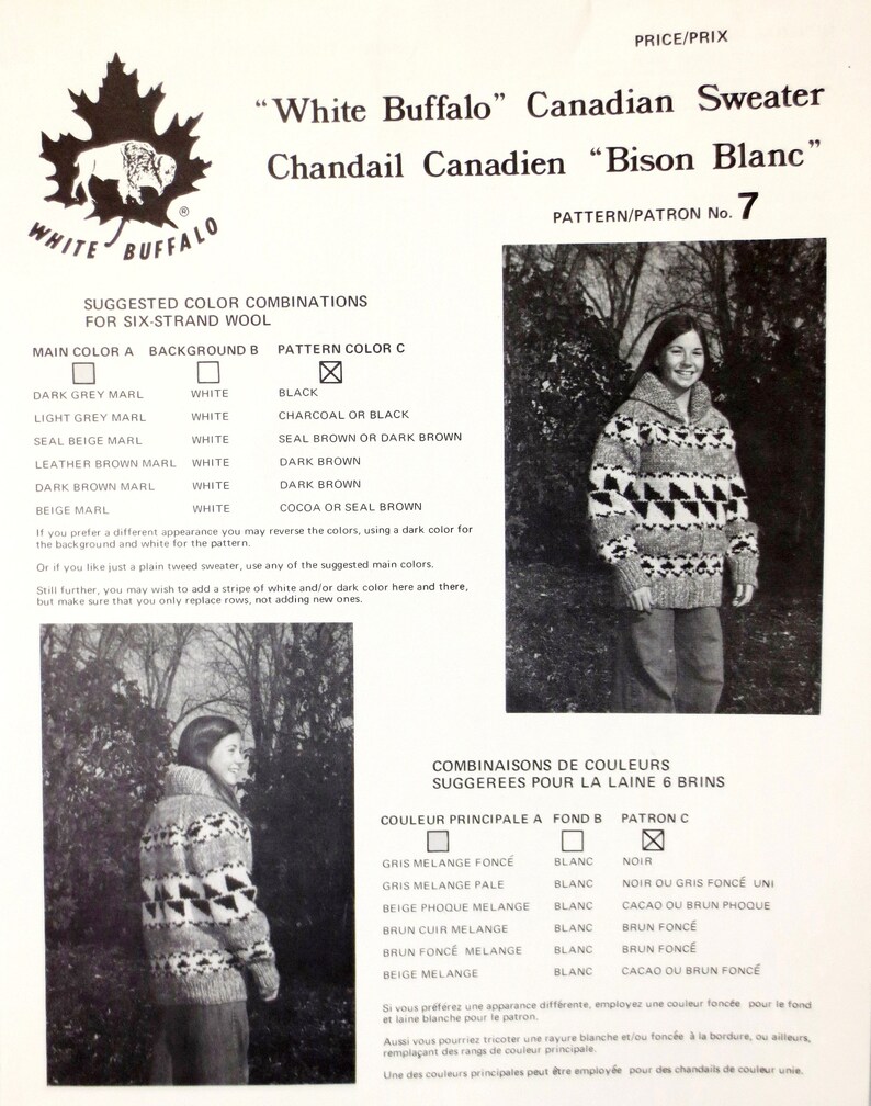 White Buffalo Wool Cardigan Knit Pattern #7 Adult Sizes 36 - 46 Cowichan Style Sweater Digital PDF Plus Bonus Blank Charts B2G1 Sale image 7