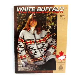 White Buffalo Wool Cowichan Sweater Knitting Pattern #1420-1 - PDF - Buttoned or Zippered Cardigan plus Bonus Blank Charts B2G1 Sale