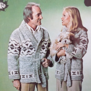 Vit Cowichan-tröja i buffelull med knytbälte Stickmönster #301 - PDF - plus bonus "Designa din egen"-diagram B2G1 Rea