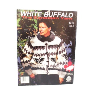 White Buffalo Wool Cowichan Style Sweater Knitting Pattern #1419-2 PDF Thunderbird Cardigan or Zippered plus Bonus Blank Charts B2G1 Sale