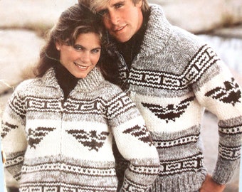 White Buffalo 6123 Cowichan Style Thunderbird Sweater Adult Knitting Pattern Digital PDF Sizes 32-44 Plus Design Your Own Charts B2GO Sale