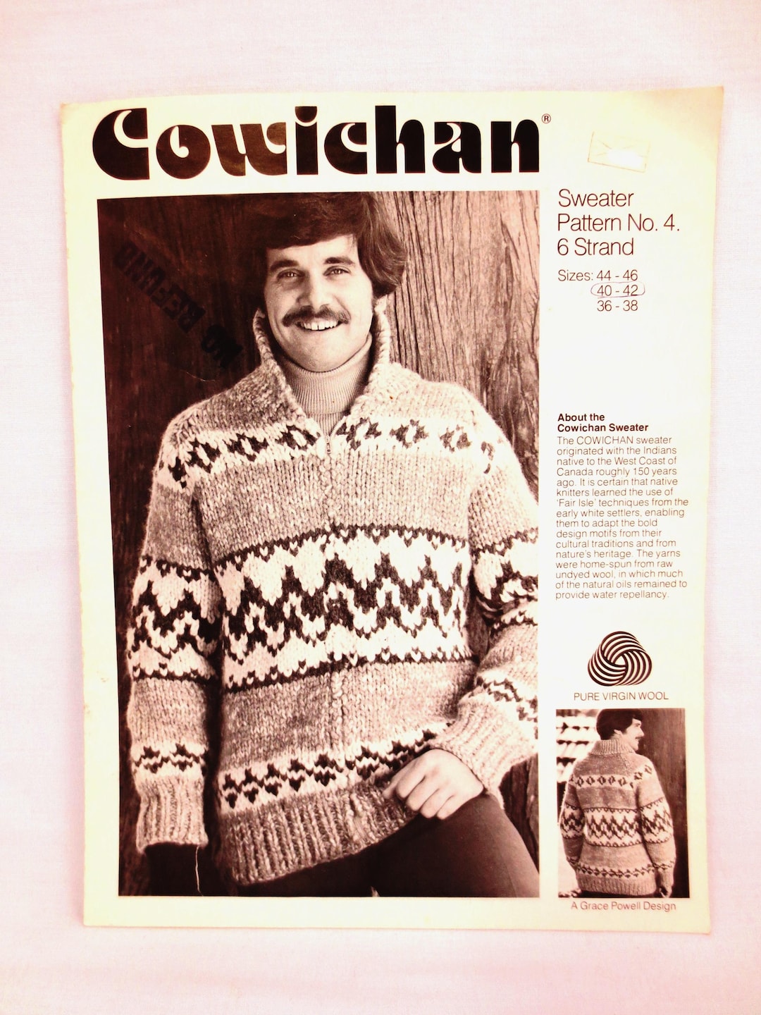White Buffalo Wool Cowichan Sweater Knitting Pattern #4 Adult Sizes  36-46-digital PDF- Plus Bonus 