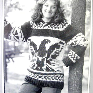 Cowichan Style Thunderbird Pullover Sweater #508 Adult Sizes 34-44" Digital PDF White Buffalo Knit Pattern B2G1 Sale