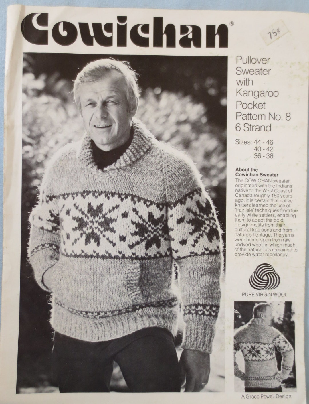 White Buffalo Wool Cowichan Pullover Sweater Knitting Pattern #8 Snowflake  Design- PDF- Plus Bonus 