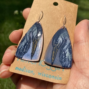 Great blue heron enamel earrings