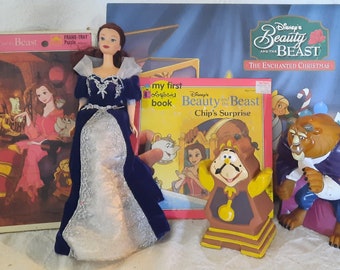 Vintage Walt Disney Beauty and the Beast Collector's Set - Colorforms, Golden Frame Tray, Lithograph