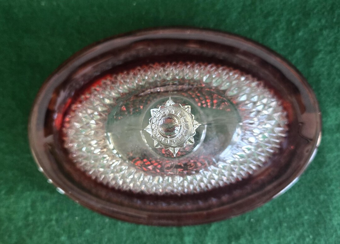 Ruby Diamond Point Indiana Glass Ruby Diamond Point Oval Covered Butter Dish R122 - Etsy