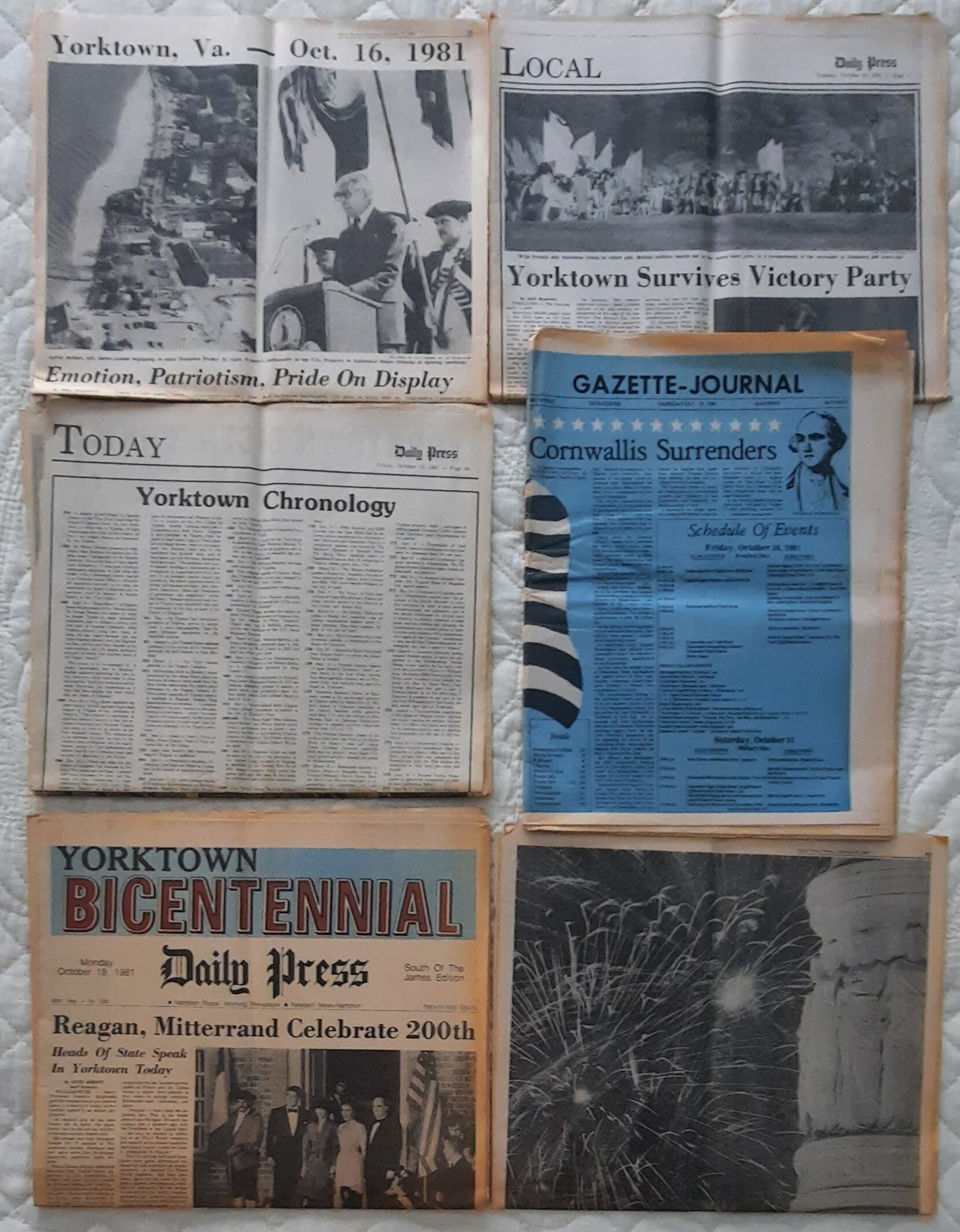 Yorktown Bicentennial 1981 Newspapers- Gazette-Journal and Daily Press Presideny Ronald Reagan and French President Francois Mitterrand