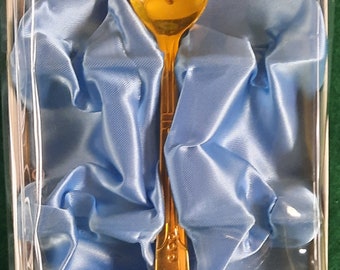 Vintage Sanitoy Baby Feeding Spoon 24kt Gold Electroplate