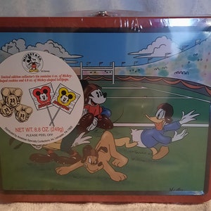 Mickey & Co. Mickey Mouse 1997 Disney Series #2 School Bus Lunch Box New Sealed containing Mickey Shaped Cookies and Lollipops