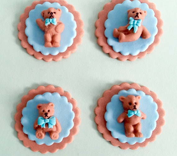 Koken En Tafelen 24 X Personalised Christening Baptism Baby Shower Boy Teddy Cake Cupcake Toppers Luxclusif Com