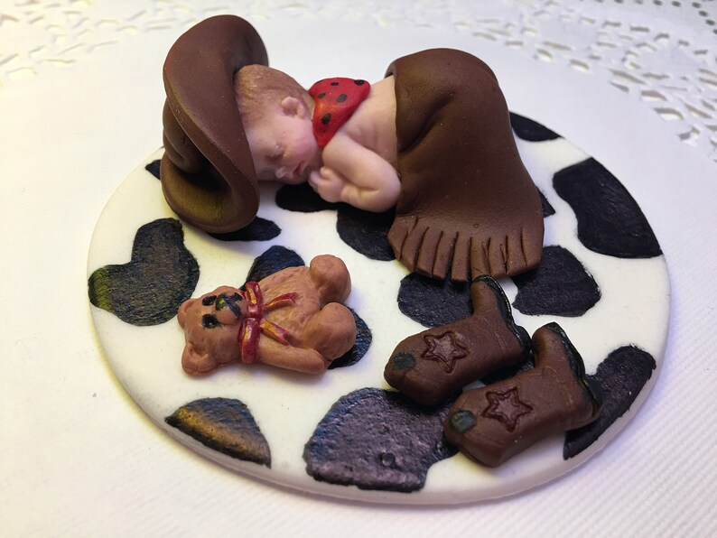 This little Baby Cowboy is ready for your cake. Baby Shower, Birthdays, Baptism, Cake Topper, christening 