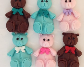 Qty 12 Larger Teddy bears for your cake or cupcakes. Can change colors.  Birthday, Baptism, Baby shower, christening, first birthdays