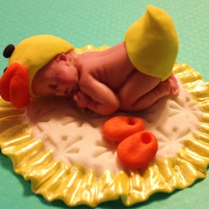 This little Ducky Baby is so cute.. Baptism, Birthday, Baby Shower, Cake Topper or just because she is cute.
