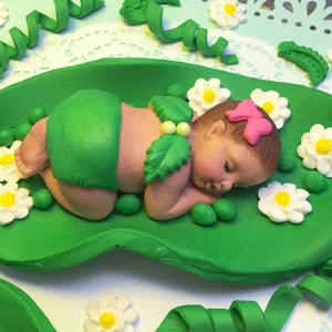 This large Baby girl Pea in a Pod is a cutie and waiting for your party.. Birthday, Baptism, Cake topper, Baby Shower