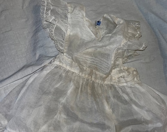 Vintage Eve Krudo Midcentury Apron-Style Baptism/Christening Gown - Retro Tie Back Baby Dress with Lace Ruffle Details