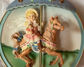 Carousel Daydreams, Hold on to Your Dreams, Vintage Merry Go Round Horse & Rider Wind Up Music Box Decorative Plate, Bradford Exchange 1995