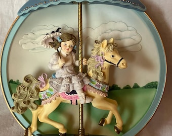 Carousel Daydreams, Flight of Fancy, Vintage Merry Go Round Horse & Rider Wind Up Music Box Decorative Hanging Plate, Bradford Exchange 1995