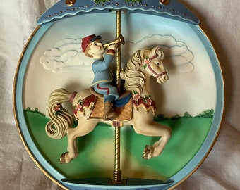 Carousel Daydreams, Dreams of Destiny, Vintage Merry Go Round Horse and Rider Wind Up Music Box Decorative Hanging, Bradford Exchange 1995