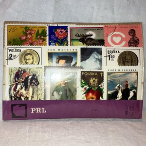 Polish Collectible PRL “Philatelic Enterprise” Warsaw Stamp Collection, Original Packaging, 1960-70s, 50+ stamps