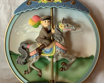 Carousel Daydreams, Big Hopes Bright Dreams, Vintage Merry Go Round Horse & Rider Wind Up Music Box Decorative Plate, Bradford Exchange 1996