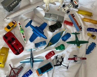 Vintage Mixed Lot - 1960s Transportation Vehicle Toys - Cars, Boats, Planes, Horse, 28+ pieces Retro Collectibles for Crafts, Favors, Play!