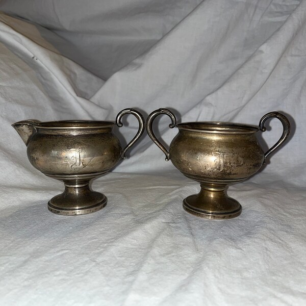 Vintage Fisher Sterling Weighted 703 Creamer and Sugar Bowl, Antique Silver Tea Service Set
