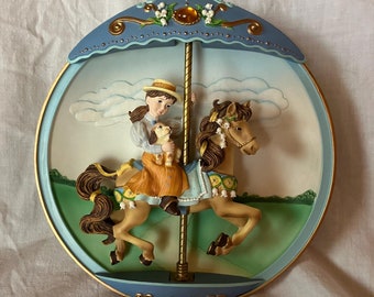 Carousel Daydreams, My Favorite Memory, Vintage Merry Go Round Horse & Rider Wind Up Music Box Decorative Hanging, Bradford Exchange 1995