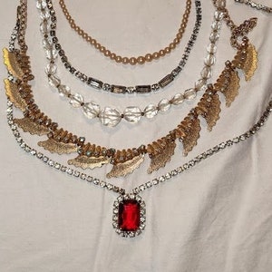 Vintage Choker Necklace Set of 5 - Beautiful Rhinestone, Metal, Pearl Designs