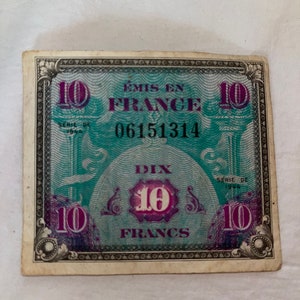 Vintage Emis en France - Dix Francs - Money from 1944, Collectible Bills