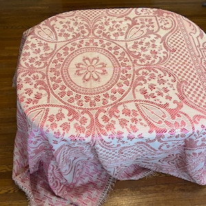 Vintage Pink Metallic Floral King Size Bedcover, Bedspread, 103&quot; x 87&quot; Tablecloth