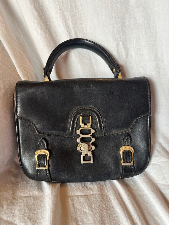 Vintage Saks Fifth Avenue Black Leather Purse wit… - image 2