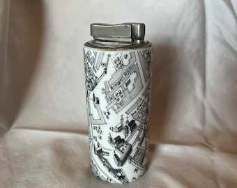 Vintage Ceramic Cylinder Lighter - Munich Germany Street Map Pattern, 7061