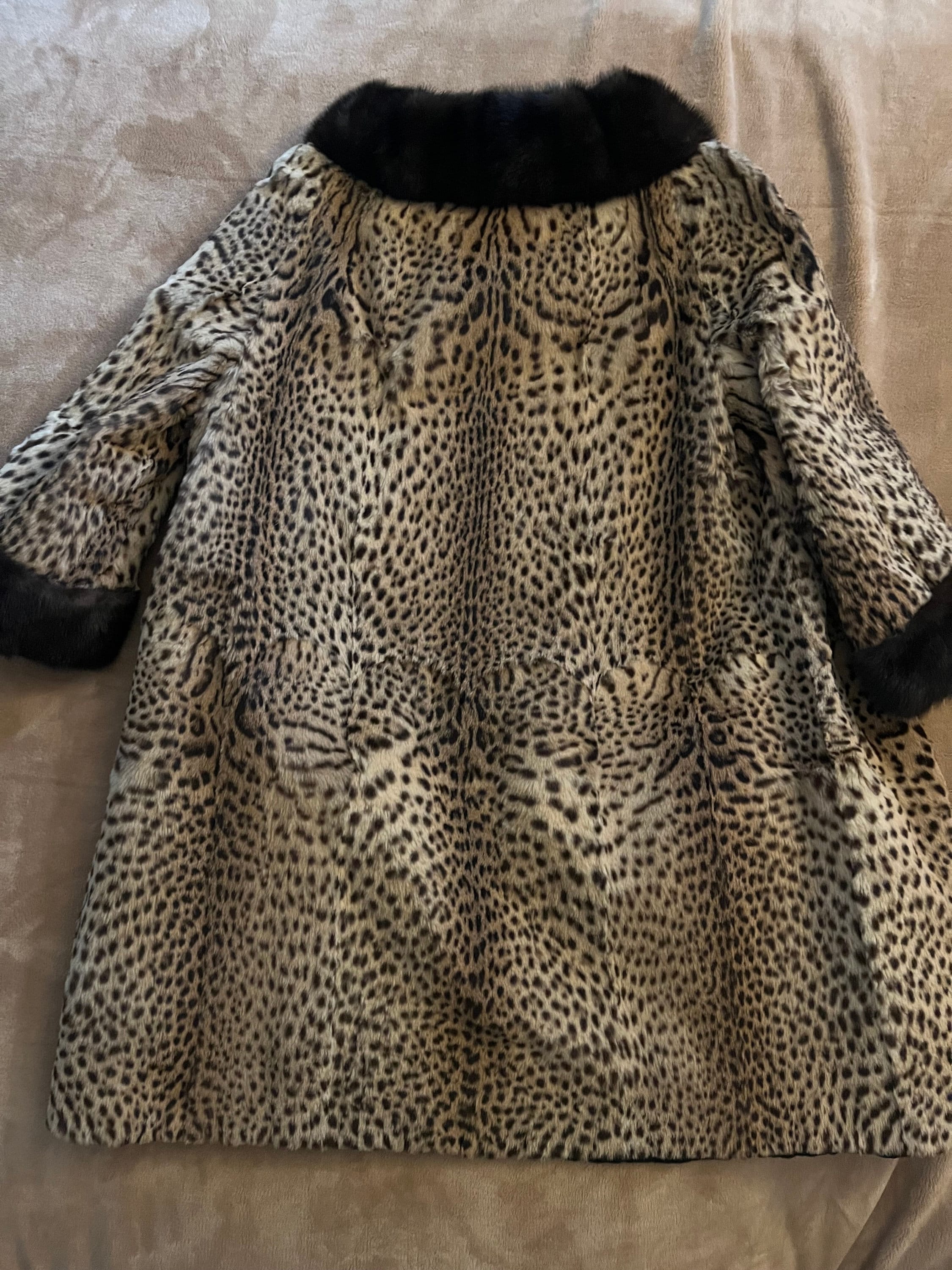 Leopard Minc Vintage Mink Fur Coat - Faux Leopard Print, Mink Collar and Cuffs ...