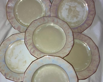 Juego de té de cerámica iridiscente vintage H C Checoslovaquia: juego de 6 platos para la cena, porcelana metálica arcoíris de ópalo perlado de sirena