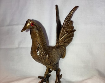 Vintage Brass Peruvian Rooster, South American Gallos en Bronce Fighting Cockerel