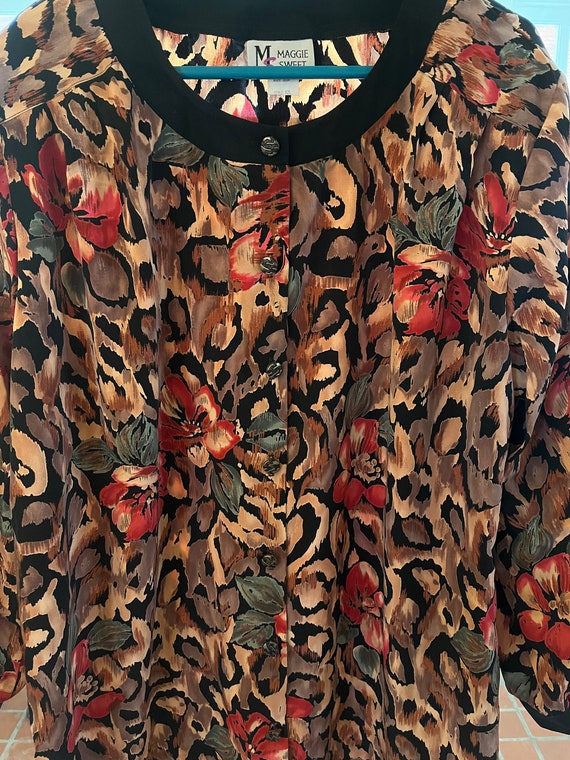 Vintage Maggie Sweet Leopard and Floral Blouse - … - image 2