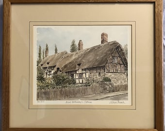 Vintage Print - Anne Hathaway’s Cottage - Signed & Numbered Historical English Color Print, Framed