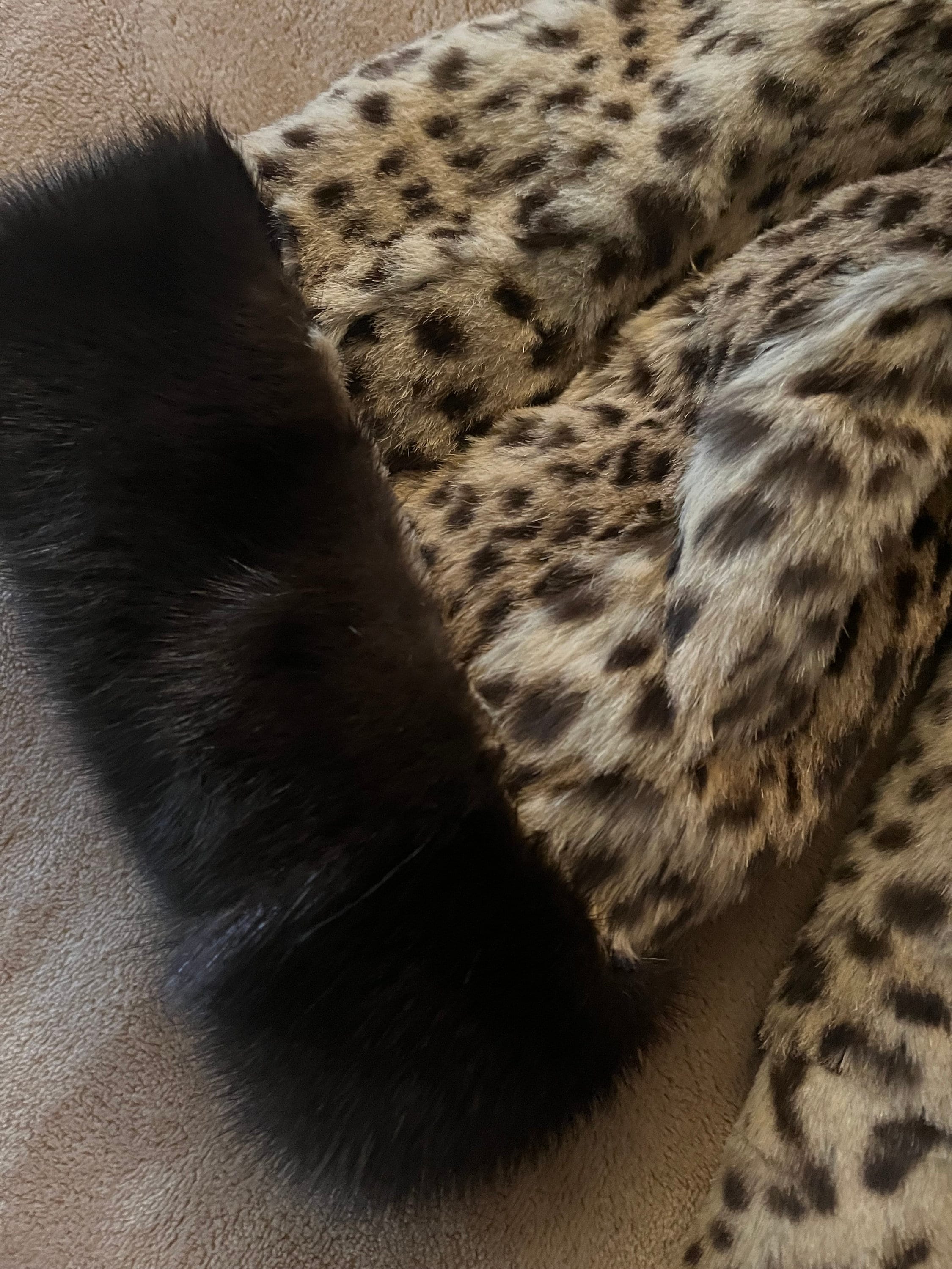 Leopard Minc Vintage Mink Fur Coat - Faux Leopard Print, Mink Collar and Cuffs ...