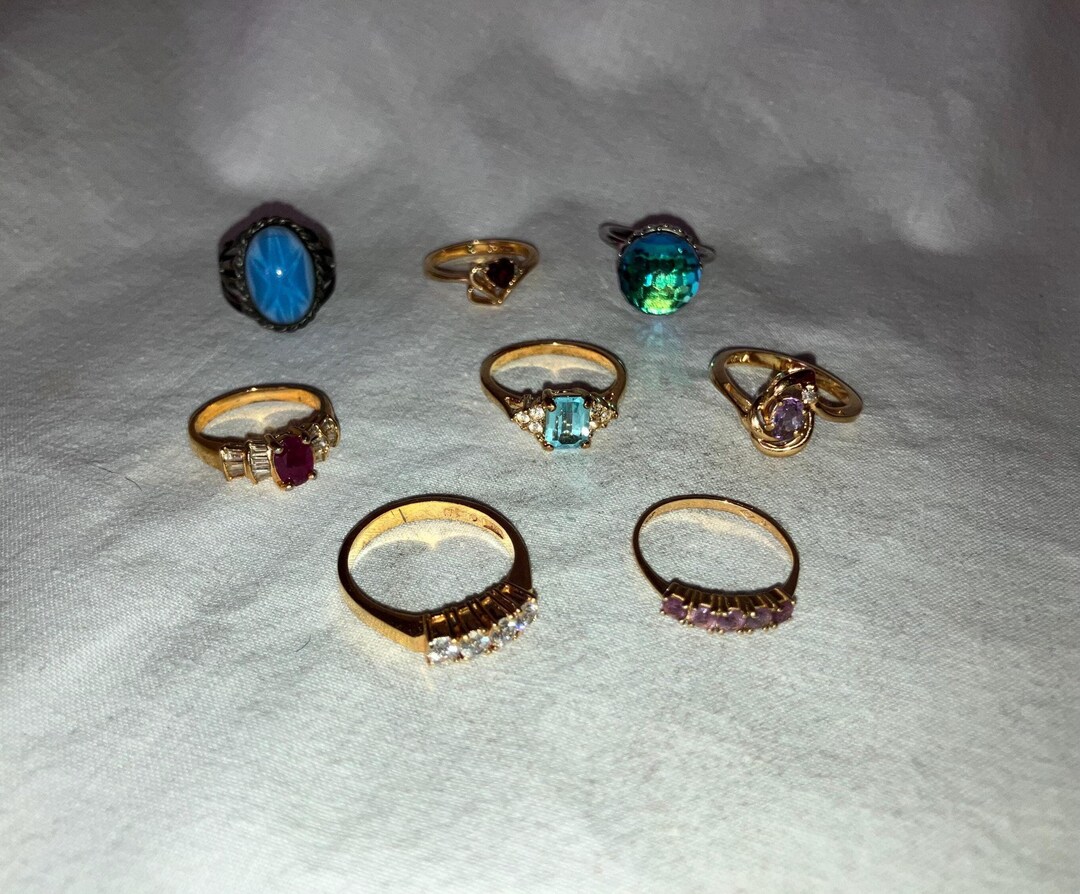 Vintage Costume Jewelry - Set of 8 Rings, Gold Plated and Filled ...