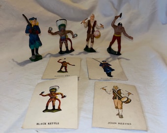 Vintage Marx Warriors of the World - Set of 4 Figurines with Cards - Roger Medford, Slipping Bird, John Reeves, Black Kettle